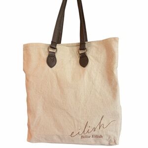 Billie Eilish “Eilish” Cotton Canvas Tote Bag Brown Faux Leather Handles